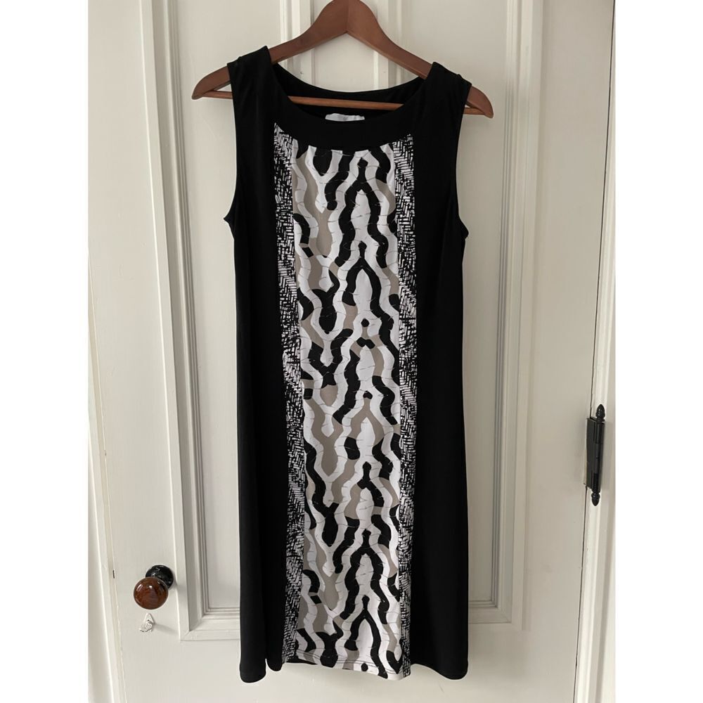 Women’s papillon blanc Black gray beige and cream patterned dress L